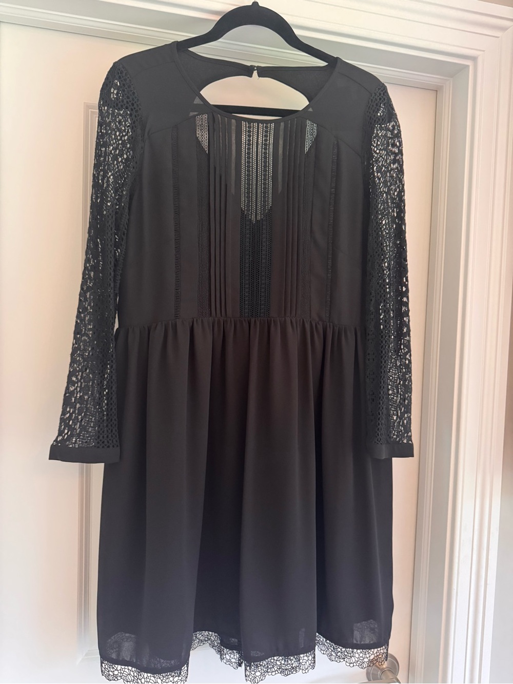 Black Lace Sleeve A-Line Dress